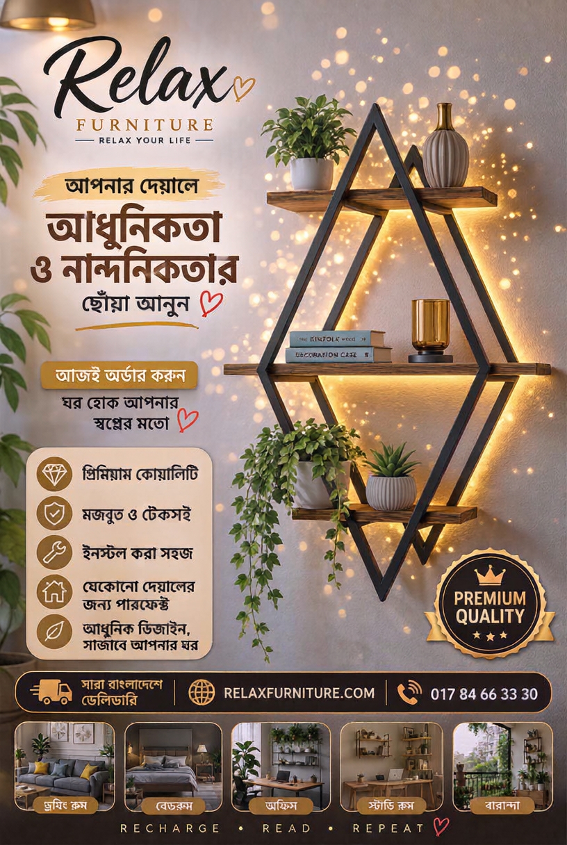 প্রিমিয়াম কাঠের ডায়মন্ড ওয়াল র্যাক ( Wood + Metal ) - Image 4