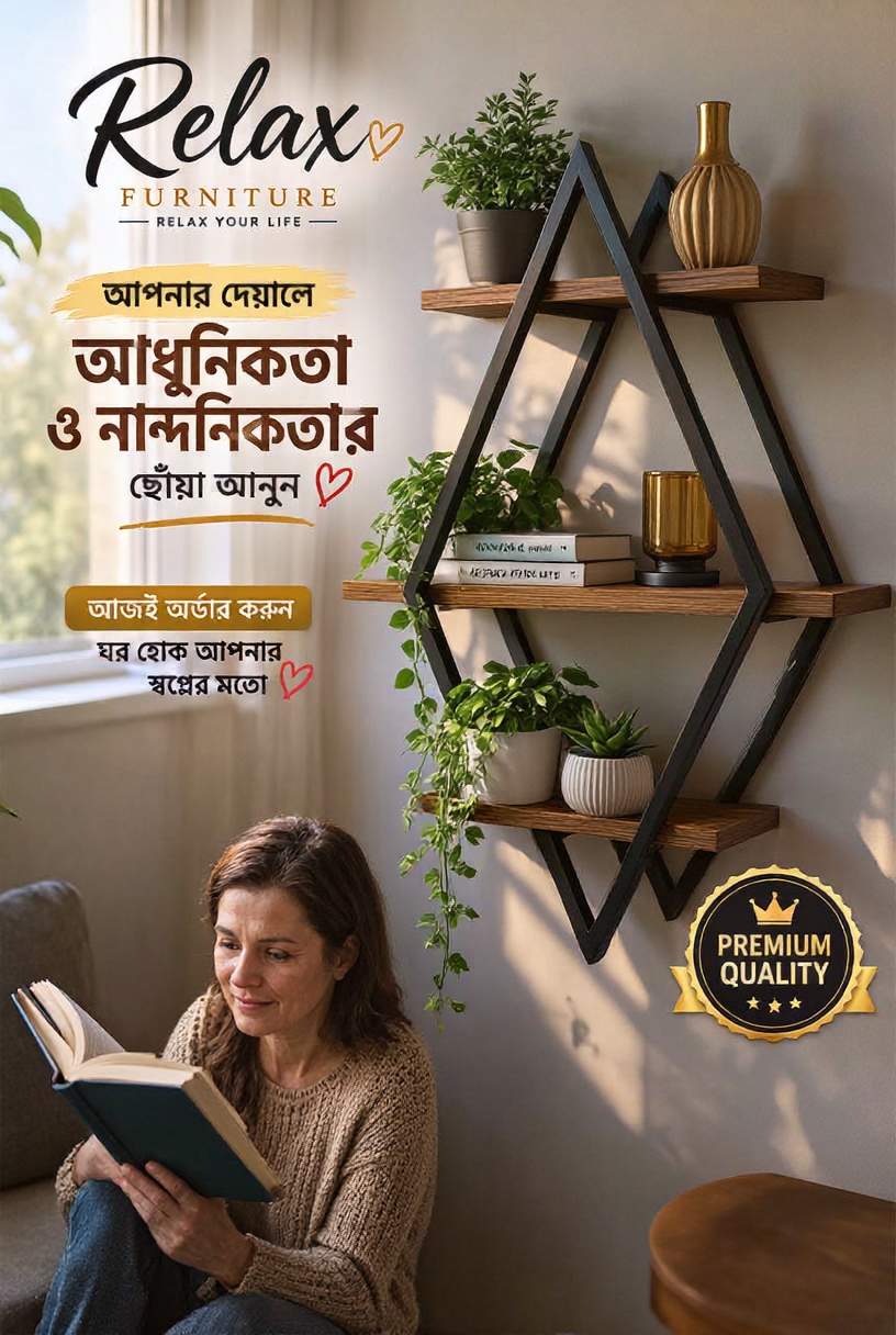 প্রিমিয়াম কাঠের ডায়মন্ড ওয়াল র্যাক ( Wood + Metal ) - Image 3