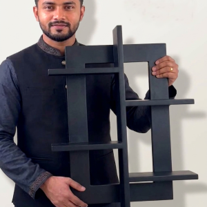 প্রিমিয়াম মেহগনি কাঠের জ্যামিতিক ওয়াল শেলফ
